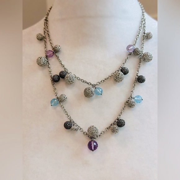 Sterling Silver Necklace and bracelet Set Featuring Detailed Carved Balls/Stones